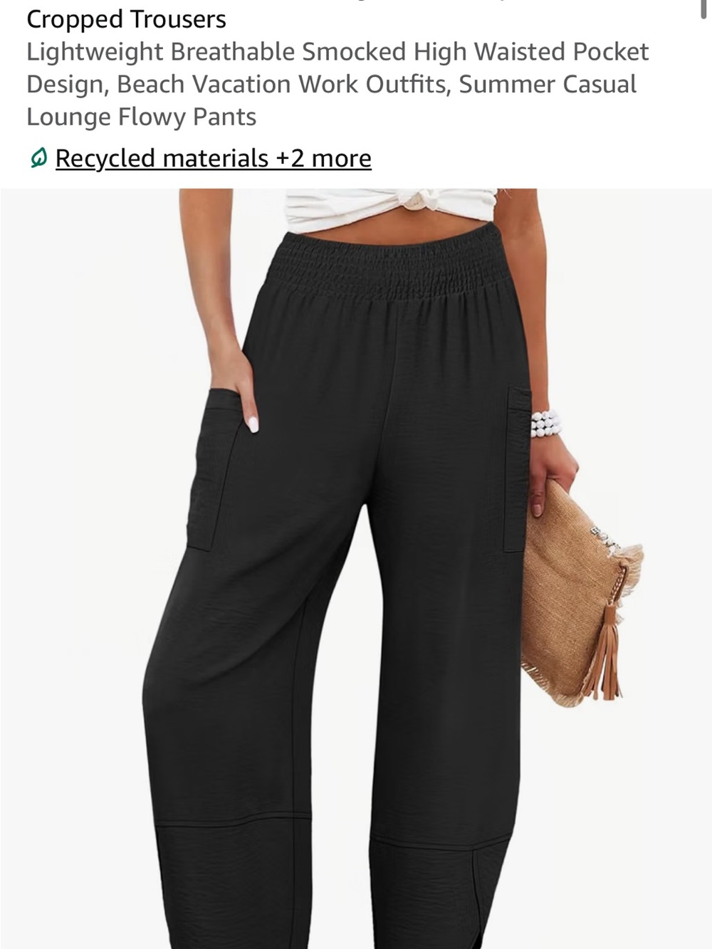 NEW WITH TAGS! -Waist Smocked Cropped Pants with Pockets - Black